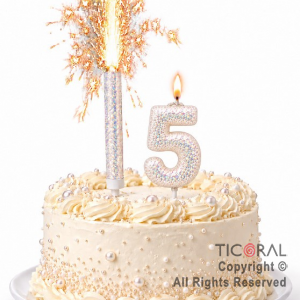 SET BENGALA Y VELA NUMERAL NUMERO 5 CON GIBRE BLANCO
